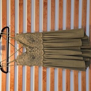 Zenana Lace Babydoll Tank‎ Olive Green Spaghetti Strap Size XL